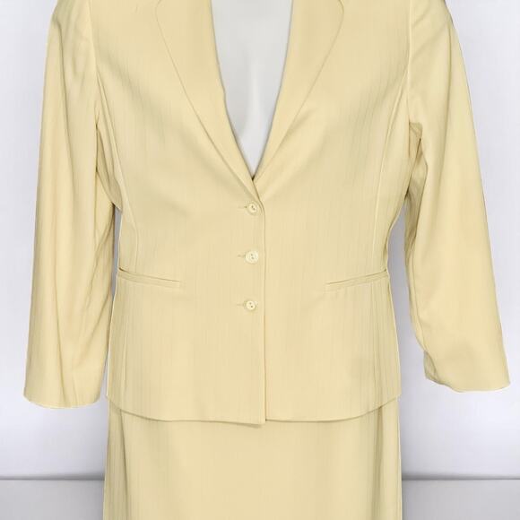 Vintage Jessica Ash New York Yellow Pinstripe Career Suit Skirt & Blazer Size 14 - Picture 3 of 13